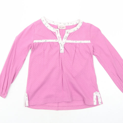 Noa Noa Girls Pink Polka Dot Cotton Basic T-Shirt Size 4 Years V-Neck Button