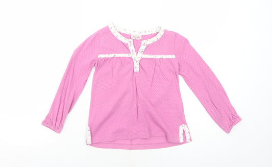 Noa Noa Girls Pink Polka Dot Cotton Basic T-Shirt Size 4 Years V-Neck Button