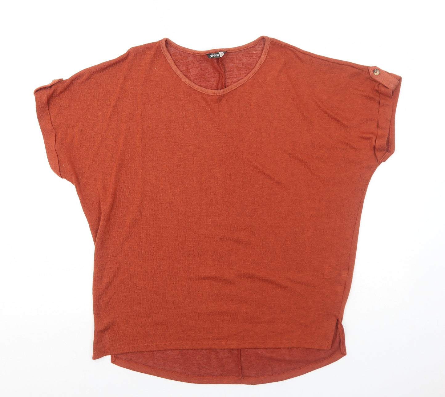 PEP&CO Womens Orange Polyester Basic T-Shirt Size 12 Round Neck