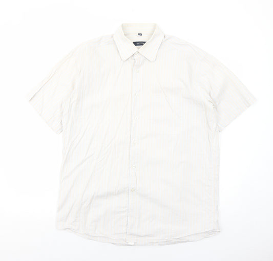Kastor Mens White Striped Cotton Button-Up Size 42 Collared Button