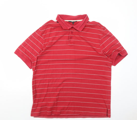 Dunnes Stores Mens Red Striped Cotton Polo Size 2XL Collared Button