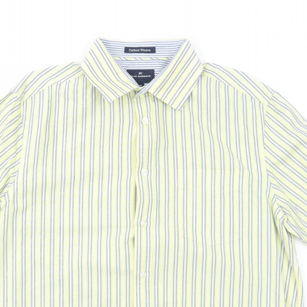 Marks and Spencer Mens Yellow Striped Cotton Button-Up Size M Collared Button