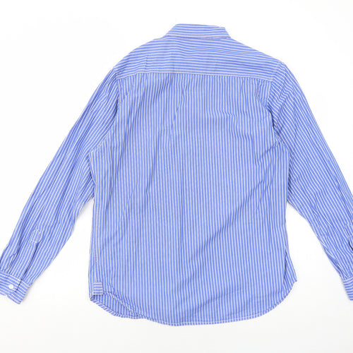 Cedar Wood State Mens Blue Striped Cotton Dress Shirt Size L Collared Button