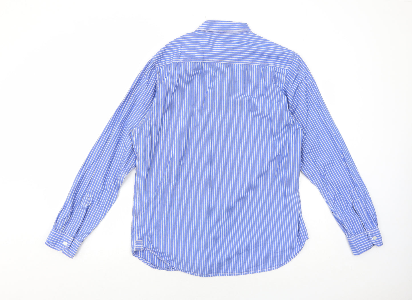 Cedar Wood State Mens Blue Striped Cotton Dress Shirt Size L Collared Button