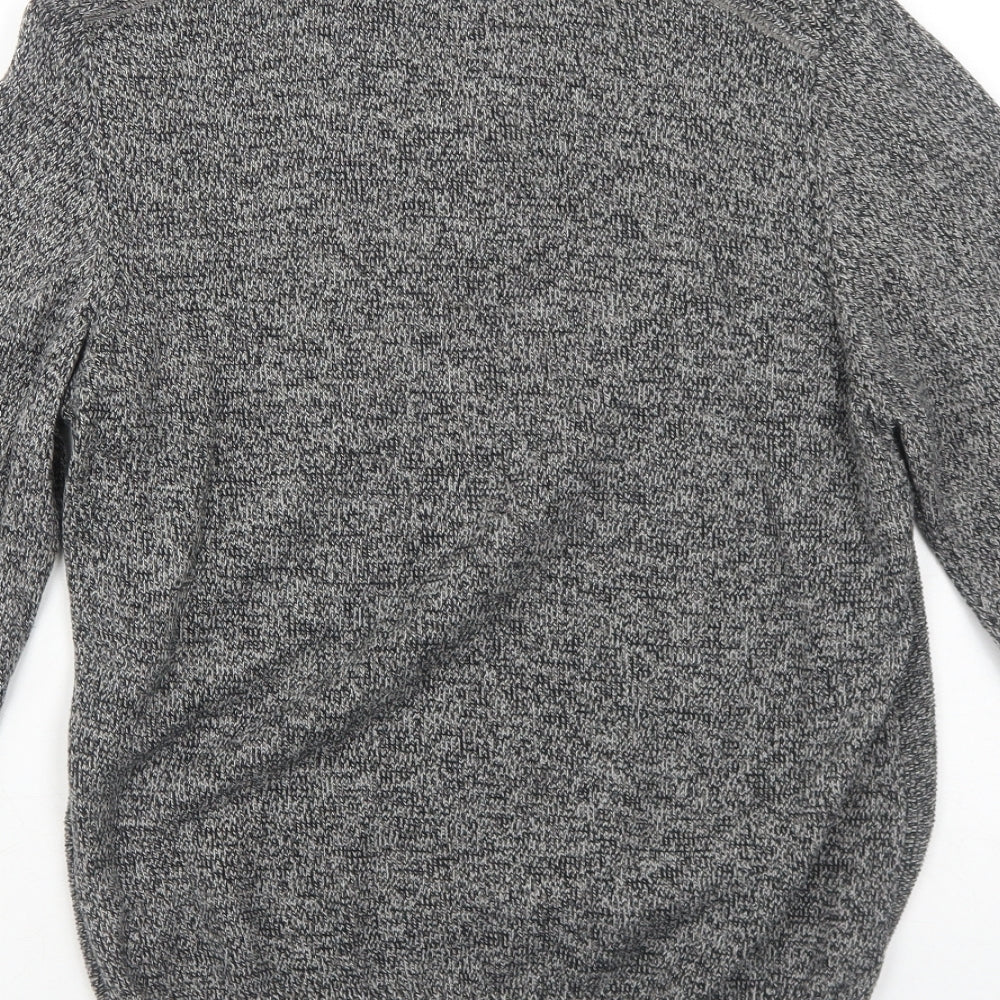George Mens Grey Mock Neck Cotton Pullover Jumper Size S Long Sleeve