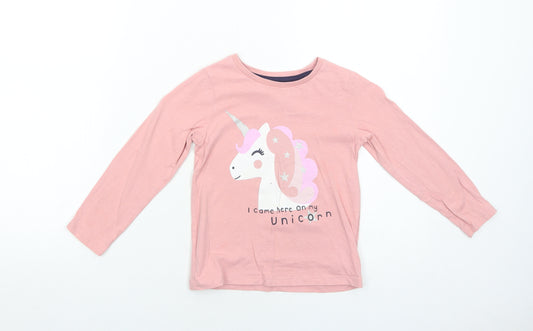 Nutmeg Girls Pink Cotton Basic T-Shirt Size 5-6 Years Round Neck Pullover - I Came Here On My Unicorn