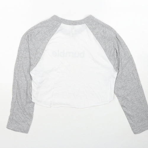 American Apparel Womens White Colourblock Cotton Cropped T-Shirt Size XS Round Neck - Bumble Size XS-S