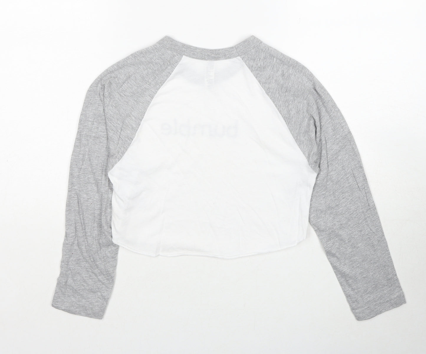 American Apparel Womens White Colourblock Cotton Cropped T-Shirt Size XS Round Neck - Bumble Size XS-S
