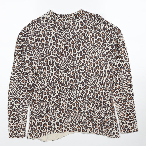 Golddigga Womens Brown Round Neck Animal Print Polyester Pullover Jumper Size 14 - Leopard Pattern