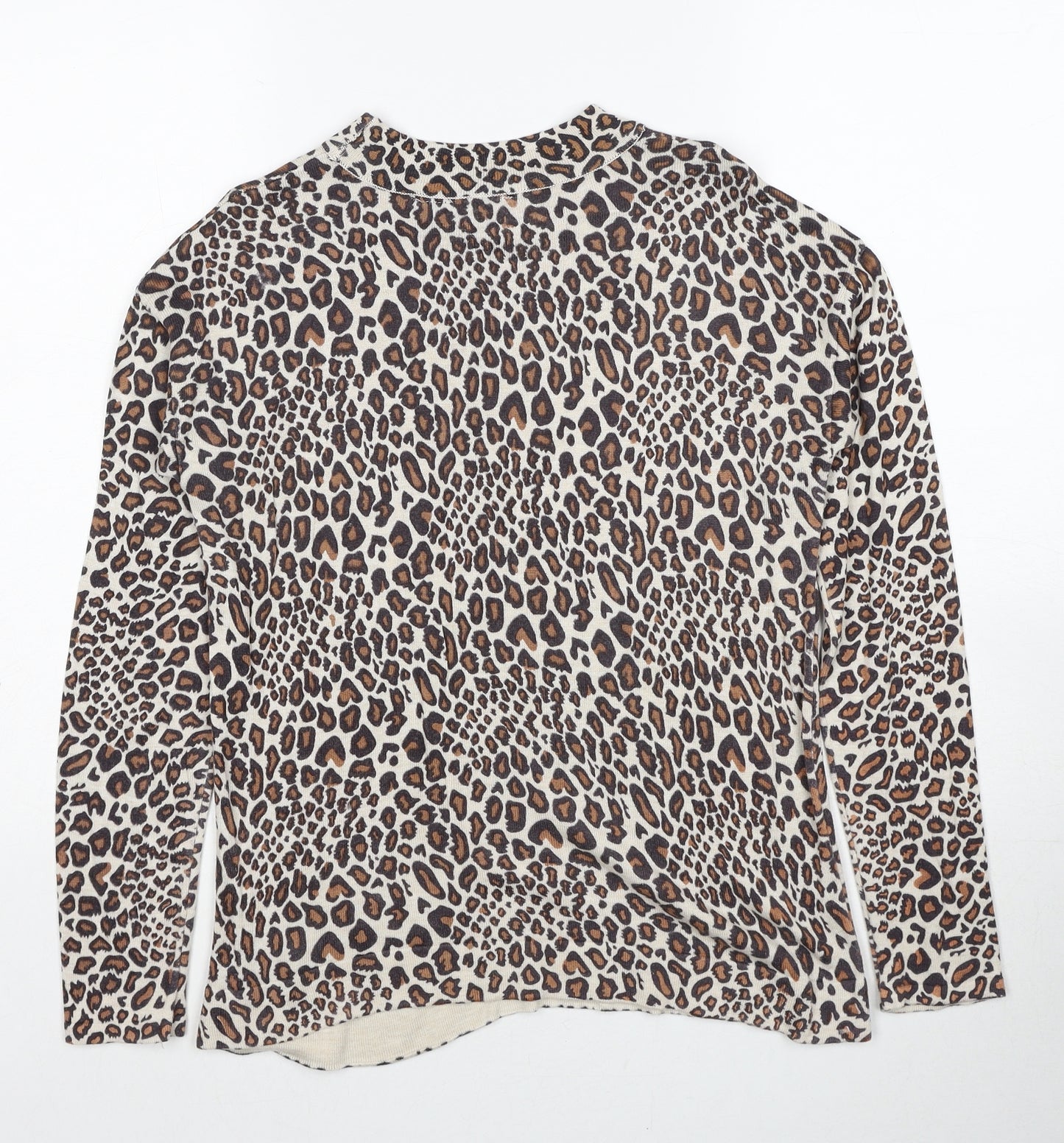 Golddigga Womens Brown Round Neck Animal Print Polyester Pullover Jumper Size 14 - Leopard Pattern