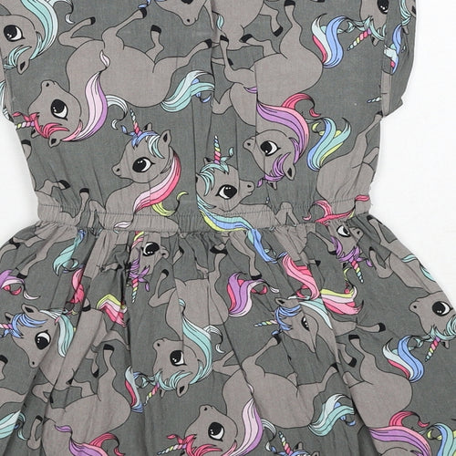 H&M Girls Grey Geometric Viscose A-Line Size 2 Years Round Neck Button - Unicorns