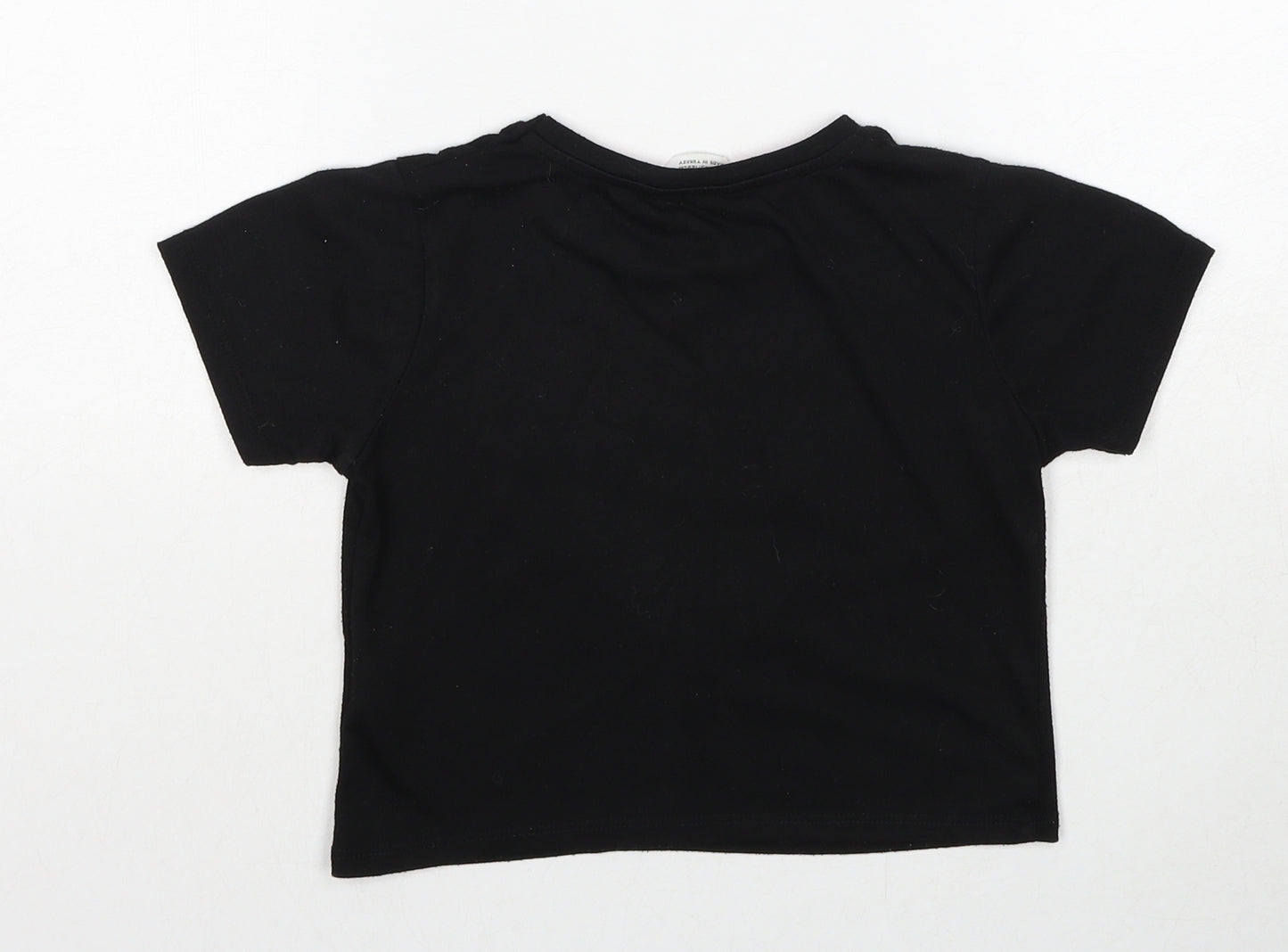 Primark Girls Black Polyacrylate Fibre Basic T-Shirt Size 7-8 Years Round Neck Pullover - Love Dream Shine Sparkle