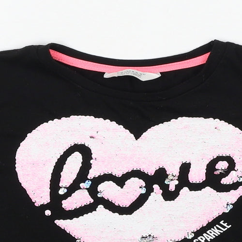 Primark Girls Black Polyacrylate Fibre Basic T-Shirt Size 7-8 Years Round Neck Pullover - Love Dream Shine Sparkle