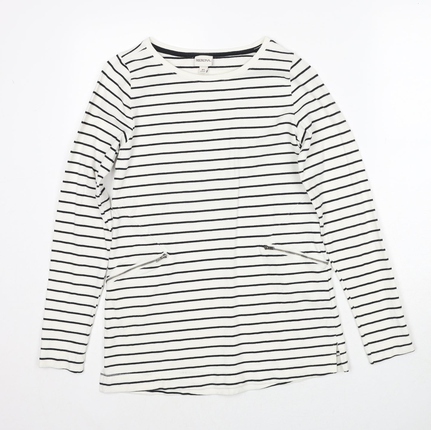 Merona Womens White Striped Cotton Basic T-Shirt Size XS Round Neck