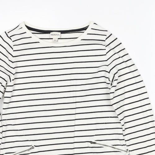Merona Womens White Striped Cotton Basic T-Shirt Size XS Round Neck