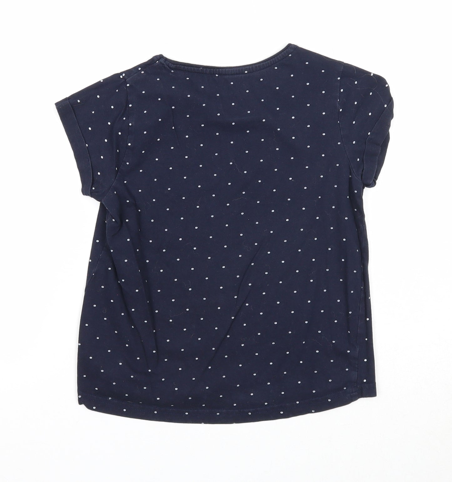 Primark Girls Blue Polka Dot Cotton Basic T-Shirt Size 9-10 Years Round Neck Pullover - Shimmer Sparkle Shine
