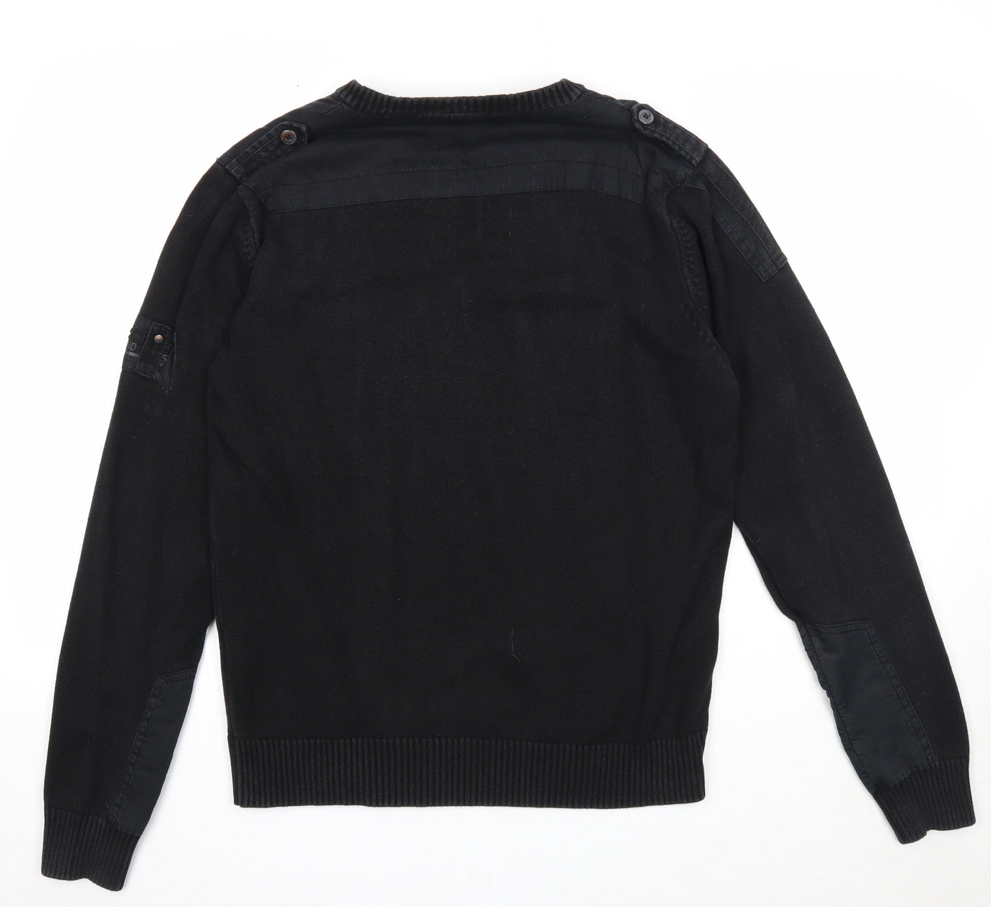 JACK & JONES Mens Black V-Neck Cotton Pullover Jumper Size M Long Sleeve