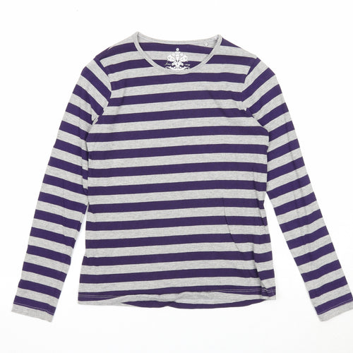 Pepperts Girls Purple Striped Cotton Basic T-Shirt Size 10 Years Round Neck Pullover