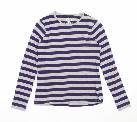 Pepperts Girls Purple Striped Cotton Basic T-Shirt Size 10 Years Round Neck Pullover