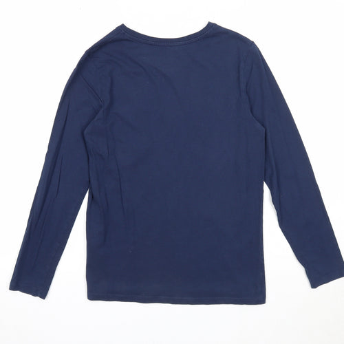 H&M Girls Blue Cotton Basic T-Shirt Size 11-12 Years V-Neck Pullover