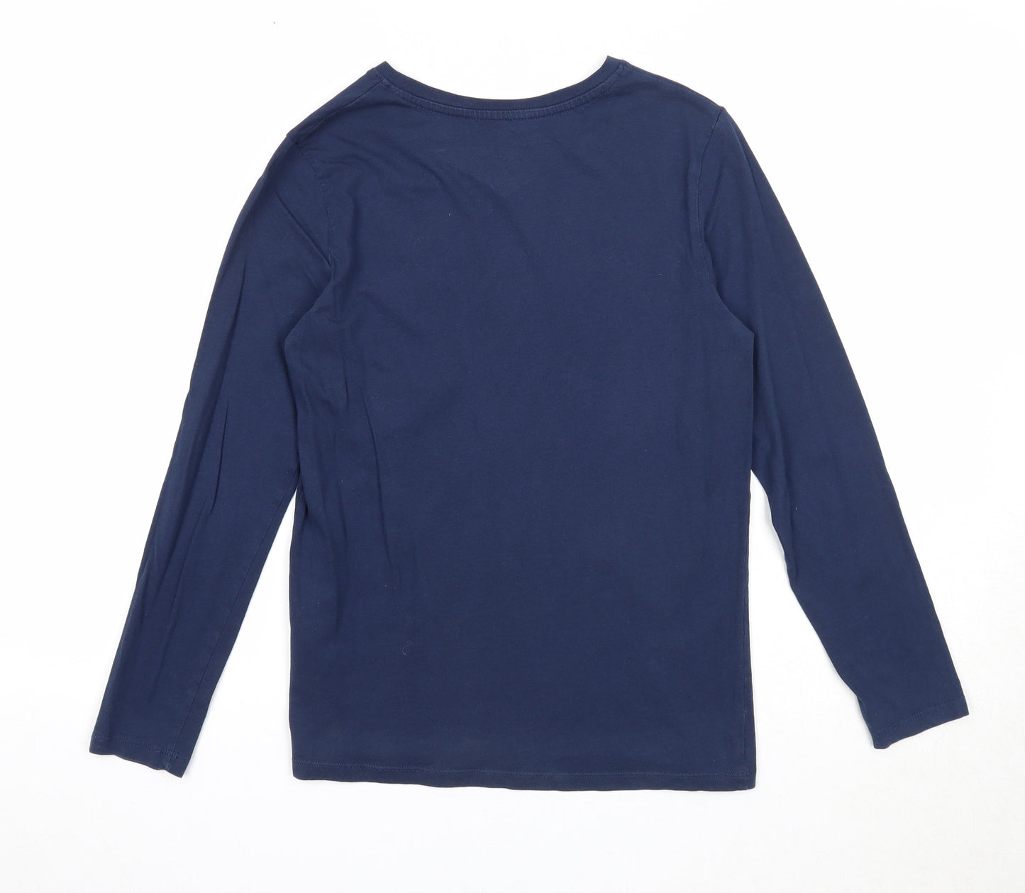 H&M Girls Blue Cotton Basic T-Shirt Size 11-12 Years V-Neck Pullover