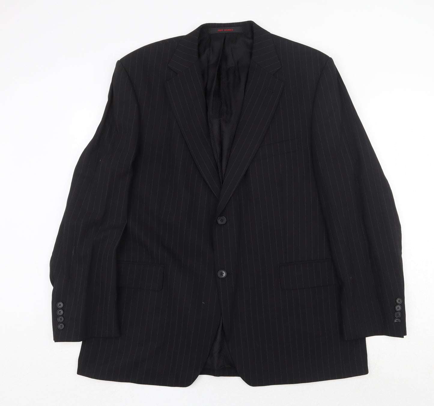 Jeff Banks Mens Black Striped Wool Jacket Suit Jacket Size 44 Regular
