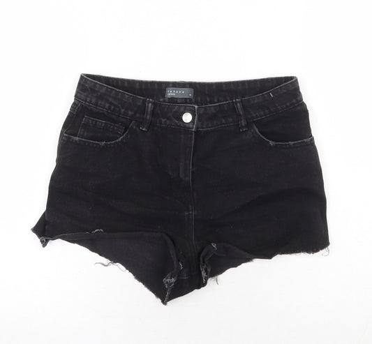 Papaya Womens Black Cotton Cut-Off Shorts Size 10 Regular Zip
