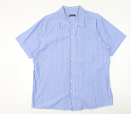 Avenue Mens Blue Striped 100% Cotton Polo Size 2XL Collared Button