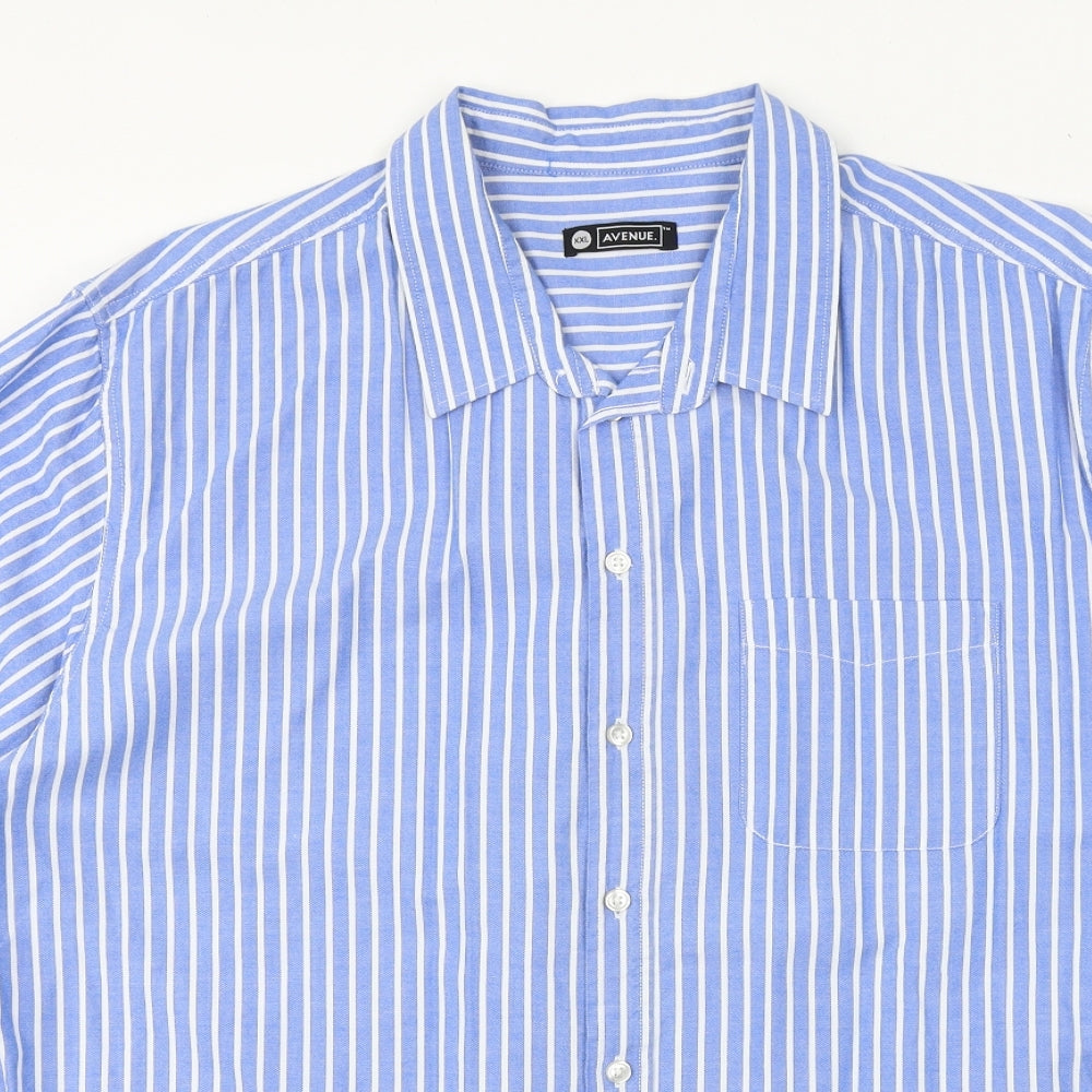 Avenue Mens Blue Striped 100% Cotton Polo Size 2XL Collared Button