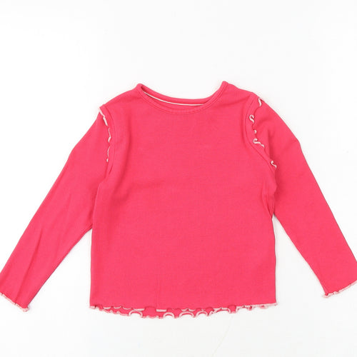 Marks and Spencer Girls Pink Cotton Basic T-Shirt Size 2-3 Years Round Neck Pullover - Lettuce Hem