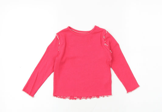 Marks and Spencer Girls Pink Cotton Basic T-Shirt Size 2-3 Years Round Neck Pullover - Lettuce Hem