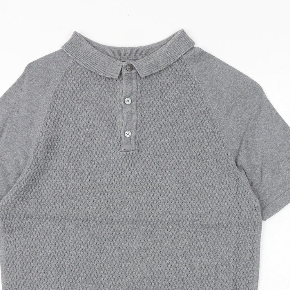 REMUS Mens Grey 100% Cotton Polo Size M Collared Button