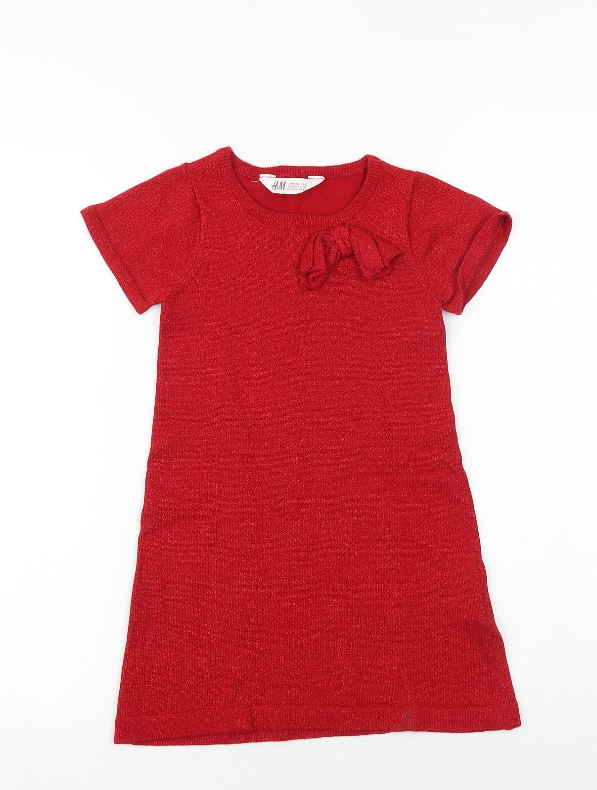 H&M Girls Red Cotton Jumper Dress Size 5-6 Years Round Neck Pullover