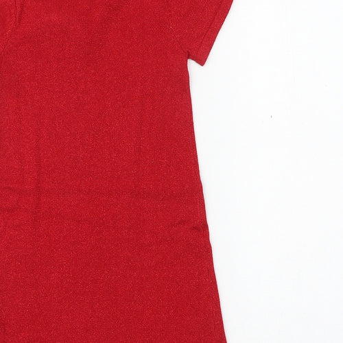H&M Girls Red Cotton Jumper Dress Size 5-6 Years Round Neck Pullover