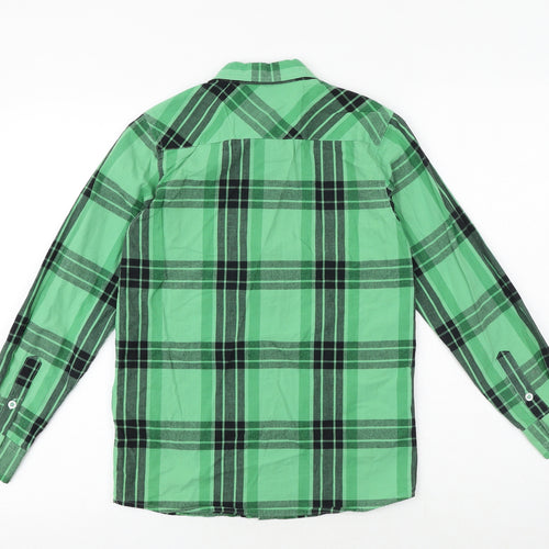 Inc. Boys Green Plaid 100% Cotton Basic Button-Up Size 11-12 Years Collared Button