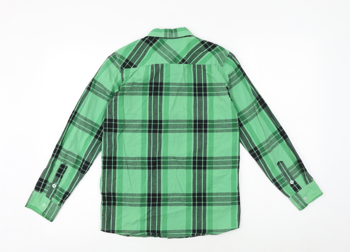 Inc. Boys Green Plaid 100% Cotton Basic Button-Up Size 11-12 Years Collared Button