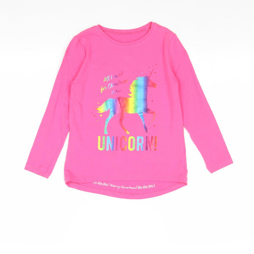 Matalan Girls Pink Cotton Basic T-Shirt Size 7 Years Round Neck Pullover - All I Want For Christmas Is A Unicorn