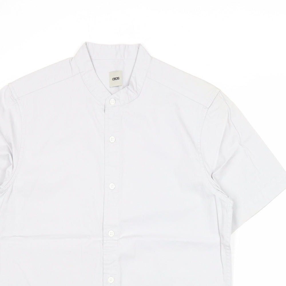 ASOS Mens Grey Cotton Button-Up Size S Round Neck Button