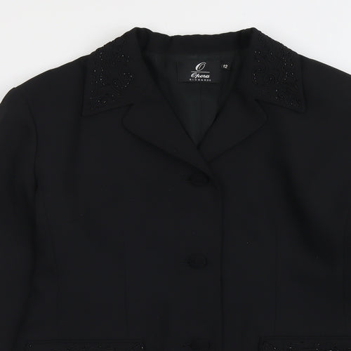Opera Womens Black Polyester Jacket Blazer Size 12
