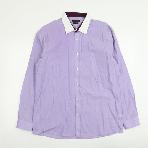Red Herring Mens Purple Polyester Button-Up Size 16.5 Collared Button