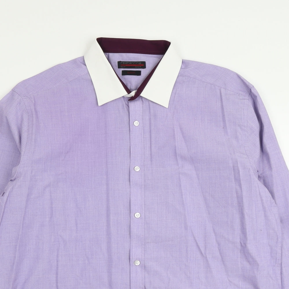 Red Herring Mens Purple Polyester Button-Up Size 16.5 Collared Button