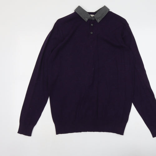 Matalan Mens Purple Collared Cotton Pullover Jumper Size M Long Sleeve
