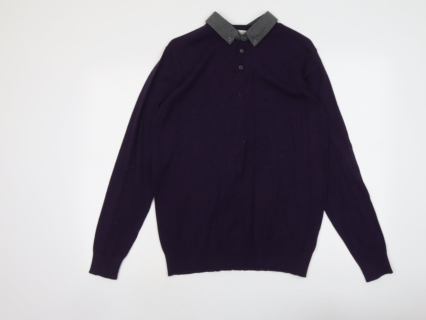 Matalan Mens Purple Collared Cotton Pullover Jumper Size M Long Sleeve