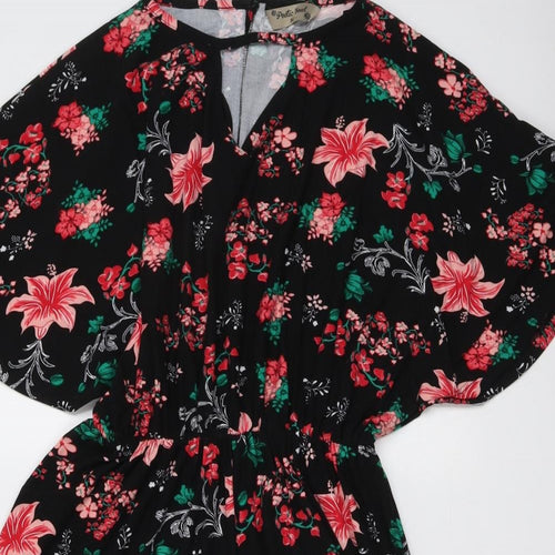 Poetic Soul Womens Black Floral Polyester Playsuit One-Piece Size M Button - Angel Sleeve
