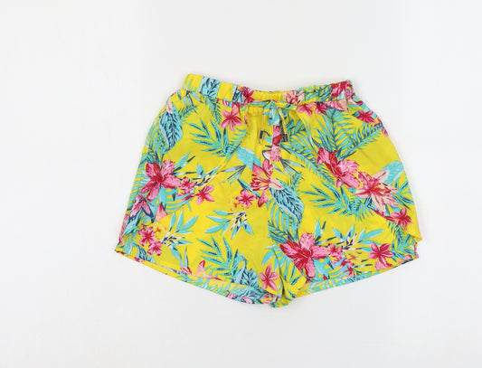 Primark Girls Yellow Floral Polyester Culotte Shorts Size 9-10 Years Regular Drawstring