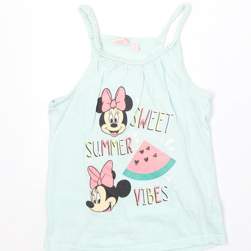 Primark Girls Green 100% Cotton Basic Tank Size 6-7 Years Round Neck Pullover - Minnie Mouse Sweet Summer Vibes