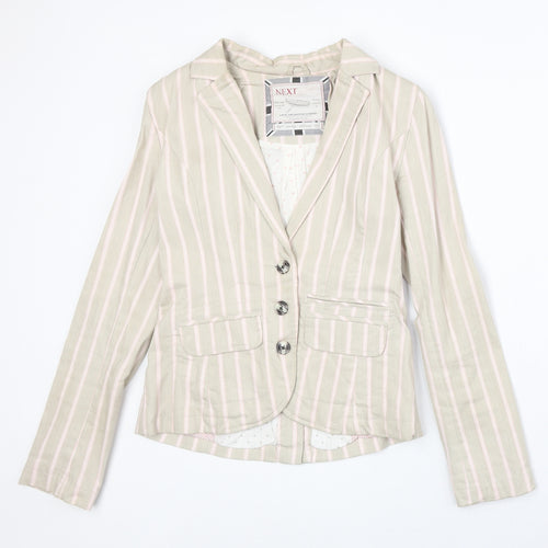 NEXT Womens Beige Striped Cotton Jacket Blazer Size 10