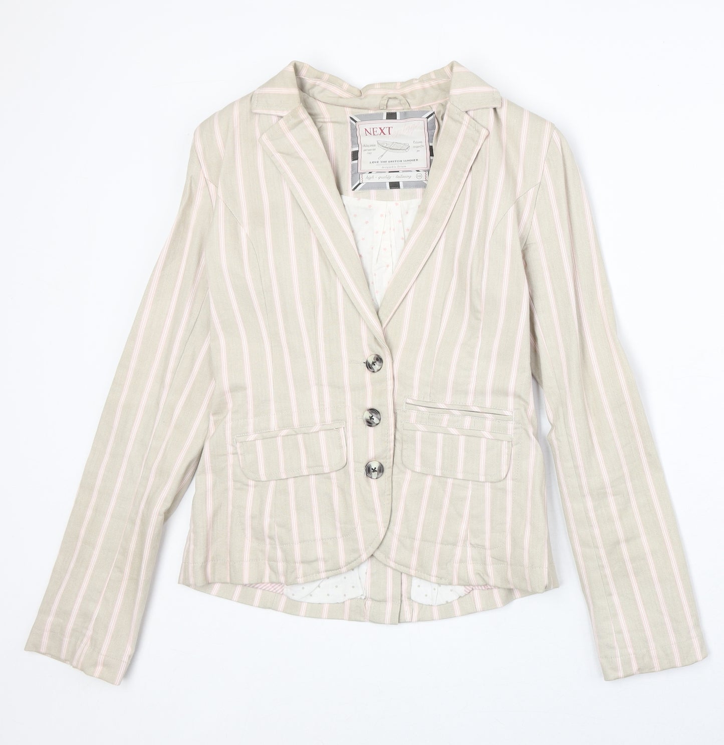 NEXT Womens Beige Striped Cotton Jacket Blazer Size 10