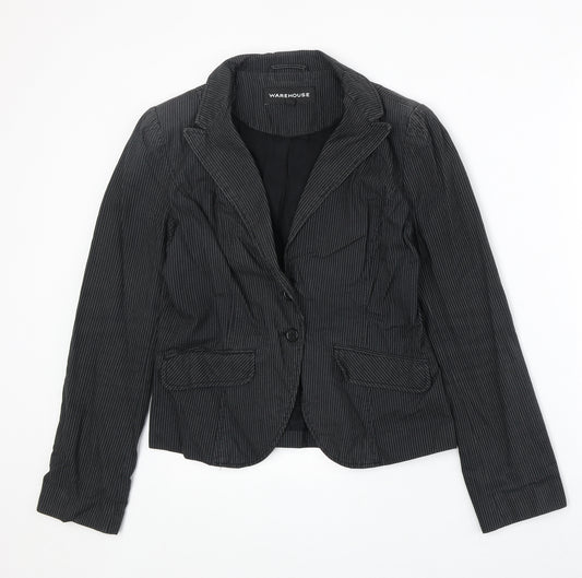 Warehouse Womens Black Pinstripe Cotton Jacket Blazer Size 12