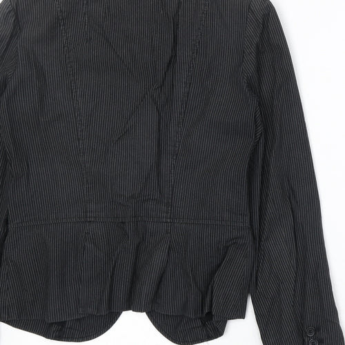 Warehouse Womens Black Pinstripe Cotton Jacket Blazer Size 12